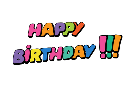 Happy birthday. Words in speech bubble patch badge. Comic book style vector sticker, pin, patch in cartoon 80s-90s comic styleのイラスト素材
