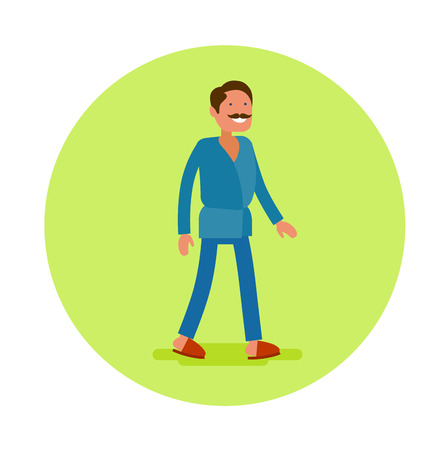 Vector flat icon of an masseur. Young man in blue uniform and with mustacheのイラスト素材