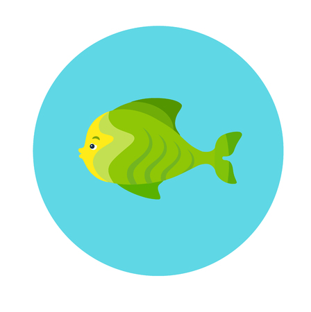 Colorful flat icon of a green sea fish on the blue background. Sea animal characterのイラスト素材