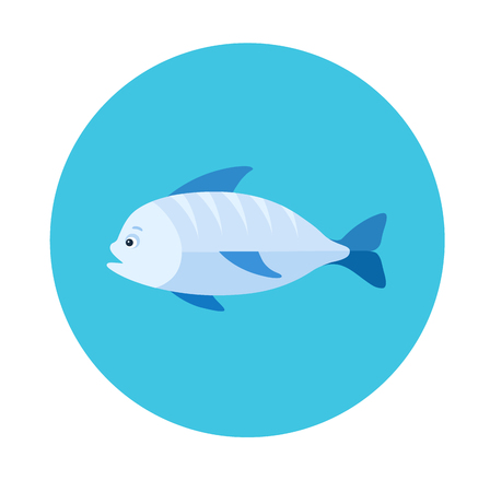 Colorful flat icon of a silver sea fish on the blue background. Sea animal characterのイラスト素材