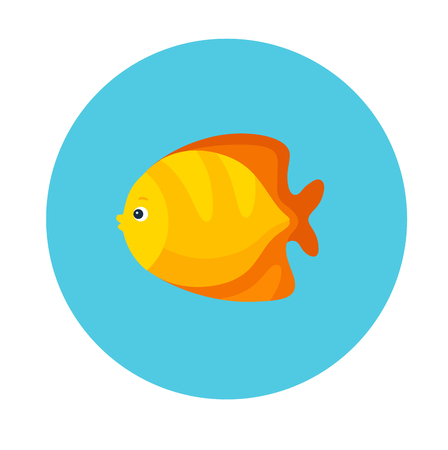 Colorful flat icon of a yellow sea fish on the blue background. Sea animal characterのイラスト素材