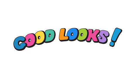 Good looks, word in speech bubble patch badge. Comic book style vector sticker, pin, patch in cartoon 80s-90s comic styleのイラスト素材