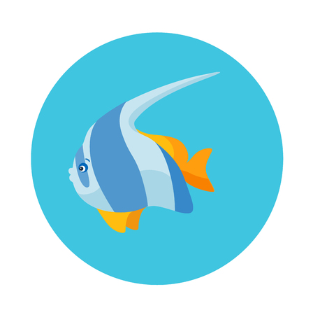 Colorful flat icon of a striped sea fish on the blue background. Sea animal characterのイラスト素材