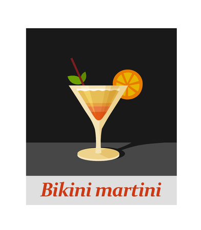 Bikini martini cocktail menu item or any kind of design. Party drink on the black background, vector illustrationのイラスト素材