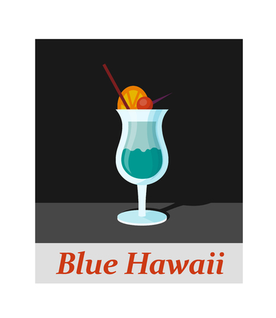 Blue Hawaii cocktail menu item or any kind of design. Party drink on the black background, vector illustrationのイラスト素材