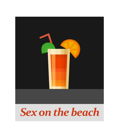Sex on the beach cocktail menu item or any kind of design. Party drink on the black background, vector illustrationのイラスト素材