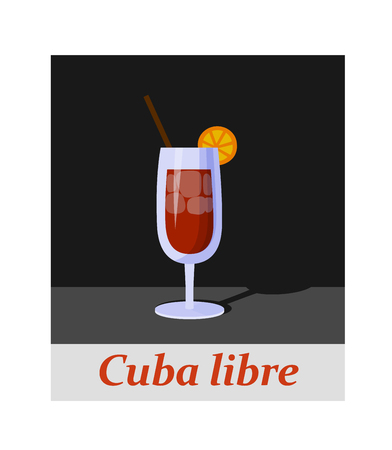 Cuba libre cocktail menu item or any kind of design. Party drink on the black background, vector illustrationのイラスト素材
