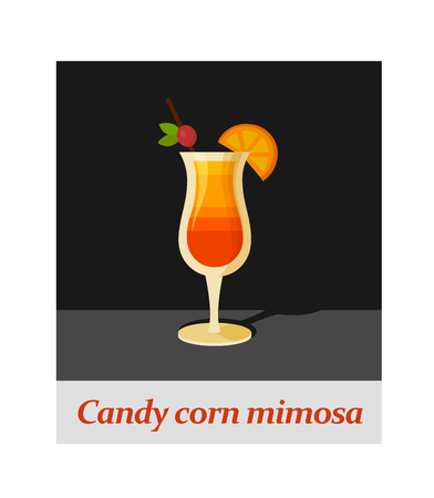 Candy corn mimosa cocktail menu item or any kind of design. Party drink on the black background, vector illustrationのイラスト素材