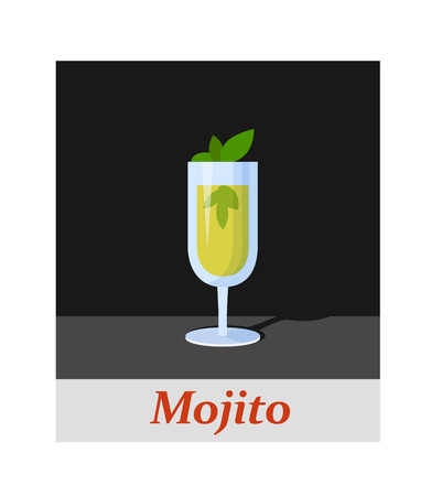 Mojito cocktail menu item or any kind of design. Party drink on the black background, vector illustrationのイラスト素材