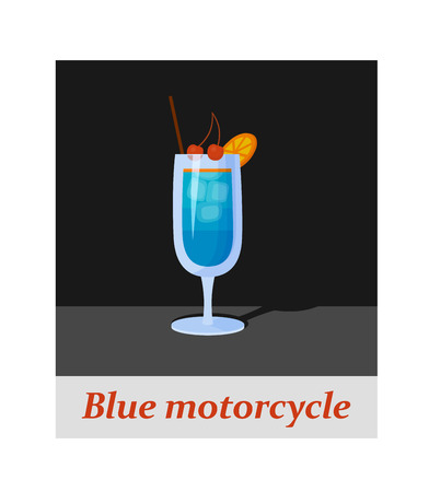 Blue motorcycle cocktail menu item or any kind of design. Party drink on the black background, vector illustrationのイラスト素材