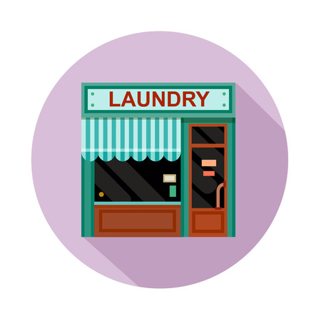 Loundry front view flat icon. Vector illustration on a round colored backgroundのイラスト素材