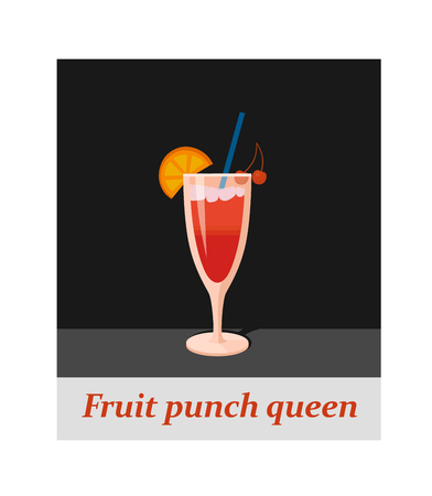 Fruit punch queen cocktail menu item or any kind of design. Party drink on the black background, vector illustrationのイラスト素材