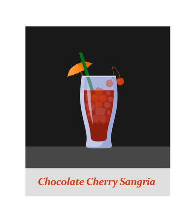 Chokolate cherry sangria cocktail menu item or any kind of design. Party drink on the black background, vector illustrationのイラスト素材