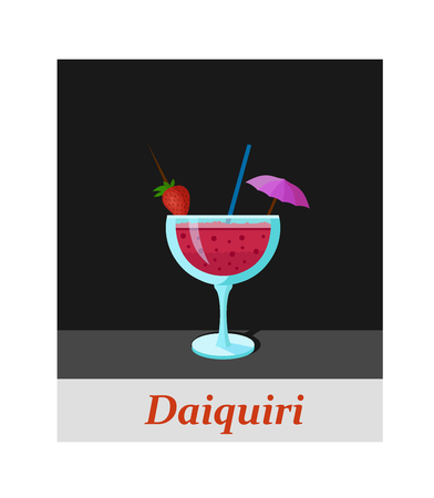 Daiquiri cocktail menu item or any kind of design. Party drink on the black background, vector illustrationのイラスト素材