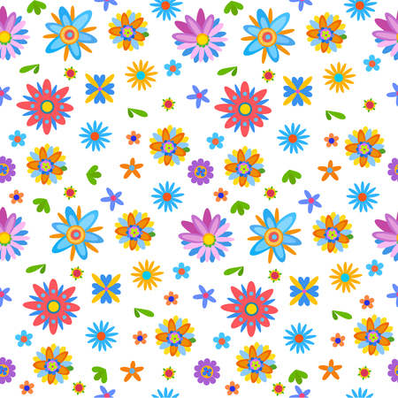 Seamless background with naive style colorful flowersのイラスト素材
