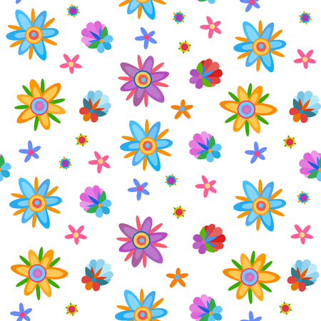 Seamless background with naive style colorful flowersのイラスト素材