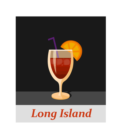 Long island cocktail menu item or any kind of design. Party drink on the black background, vector illustrationのイラスト素材
