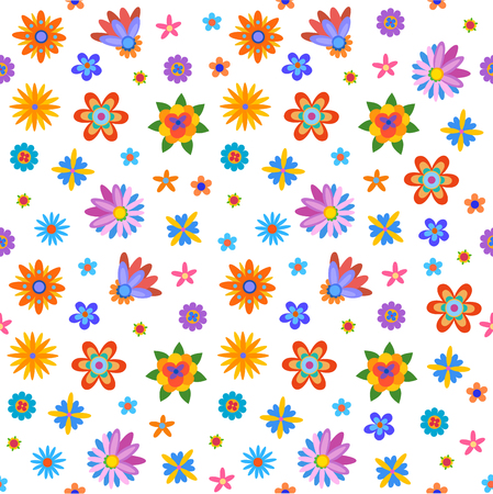 Seamless background with naive style colorful flowersのイラスト素材