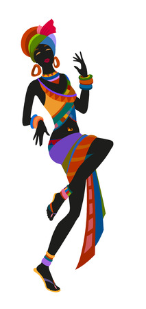 African woman dancing ritual dance in the bright national costume. Raster illustrationの写真素材