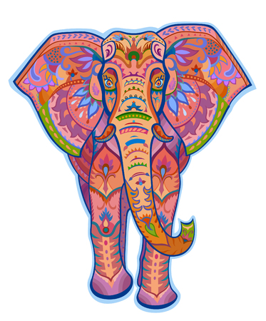 The stylized colorful figure of an elephant in the festive patterns. Raster illustrationの写真素材