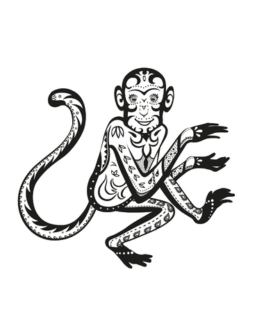 The stylized figure of an monkey in the festive patterns. Raster illustrationの写真素材