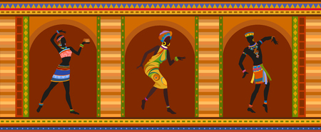 Africans dance ethnic dance in national costumes. Raster illustrationの写真素材