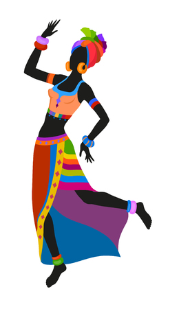 African woman dancing ritual dance in the bright national costume. Raster illustrationの写真素材
