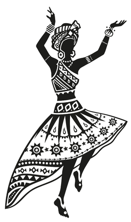 African woman dancing ritual dance in the bright national costume. Raster illustrationの写真素材
