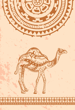 Ethnic vintage ornament background with a camel and is in the African pattern. Raster illustrationの写真素材