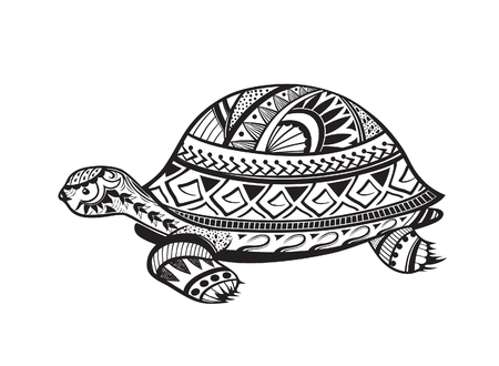 The stylized figure of an tortoise in the festive patterns. Raster illustrationの写真素材