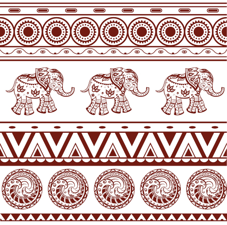 Geometric patterns with a elephants  in ethnic style. Raster illustrationの写真素材