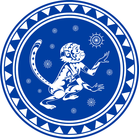 The stylized figure of an monkey in the festive patterns. Raster illustrationの写真素材