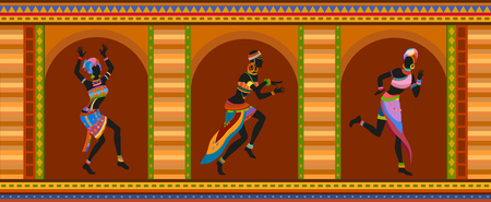 Africans dance ethnic dance in national costumes. Raster illustrationの写真素材