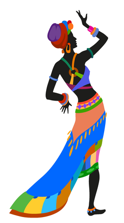 African woman dancing ritual dance in the bright national costume. Raster illustrationの写真素材