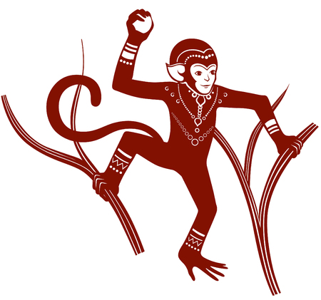 The stylized figure of an monkey in the festive patterns. Raster illustrationの写真素材