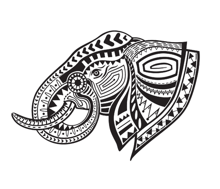 The stylized head of an elephant in the festive patterns. Raster illustrationの写真素材