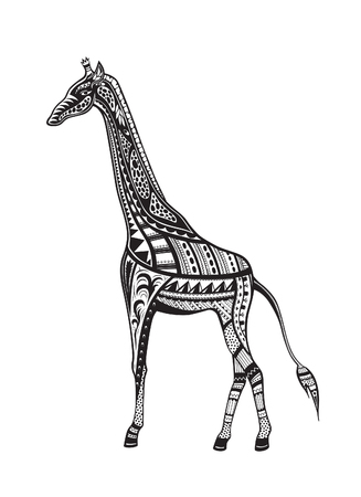 The stylized figure of an giraffe in the festive patterns. Raster illustrationの写真素材