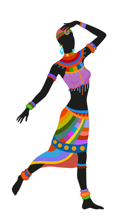 African woman dancing ritual dance in the bright national costume. Raster illustrationの写真素材
