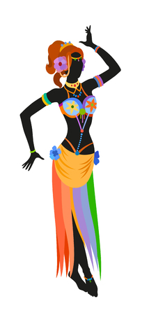 Asian girl takes ethnic dance in national costume. Raster illustrationの写真素材