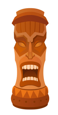 Hawaiian tiki god statue carved polynesian wood vector illustration. Raster illustrationの写真素材