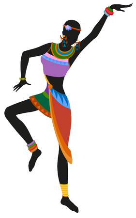 African woman dancing ritual dance in the bright national costume. Raster illustrationの写真素材