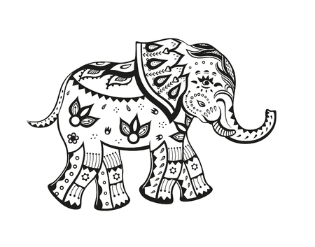 The stylized figure of an elephant in the festive patterns. Raster illustrationの写真素材
