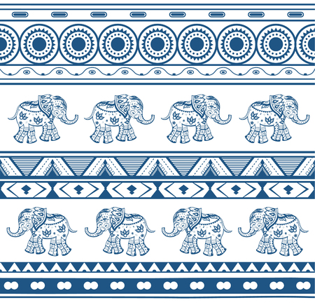 Geometric patterns with a elephants  in ethnic style. Raster illustrationの写真素材