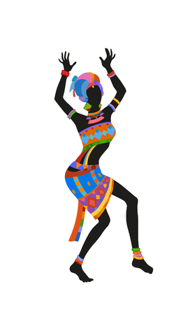 African woman dancing ritual dance in the bright national costume. Raster illustrationの写真素材