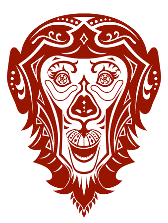 The stylized head of a monkey in festive patterns. Raster illustrationの写真素材