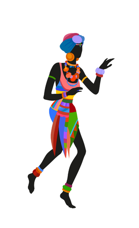 African woman dancing ritual dance in the bright national costume. Raster illustrationの写真素材