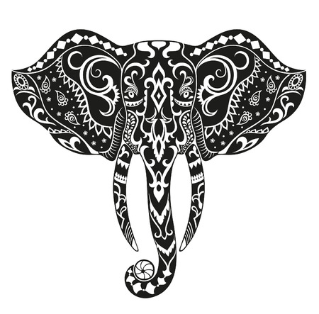The stylized head of an elephant in the festive patterns. Raster illustrationの写真素材