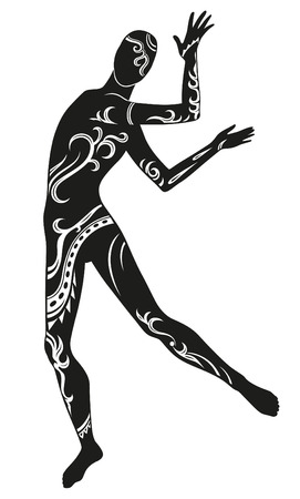 Expression in dance man, whose body in ethnic ornaments. Raster illustrationの写真素材