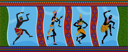 Africans dance ethnic dance in national costumes. Raster illustrationの写真素材
