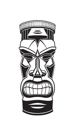 Hawaiian tiki god statue black and white. Raster illustrationの写真素材